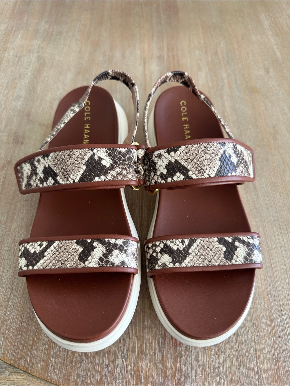 Cole Haan Brown Snake-Print Leather Slingback Sandals